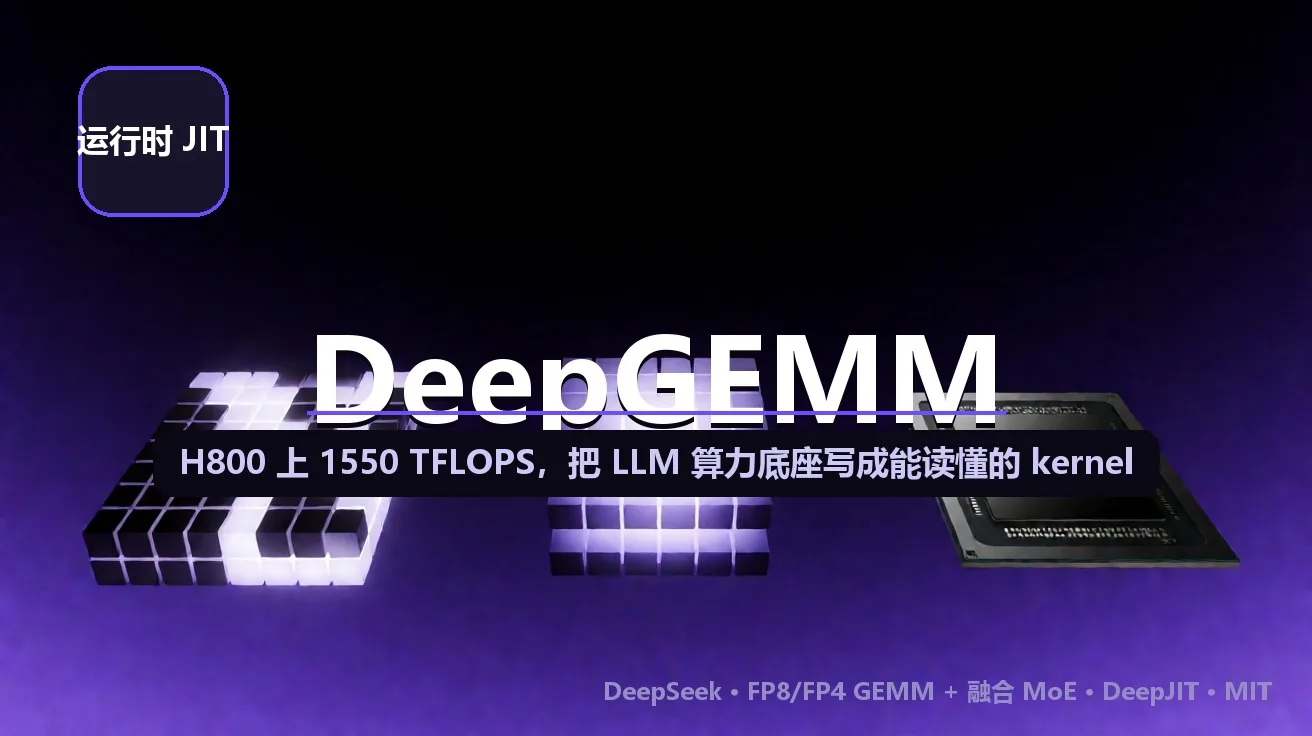 DeepGEMM：DeepSeek 开源的 GPU 矩阵计算内核库——H800 上跑到 1550 TFLOPS，装的时候不编译 CUDA 封面