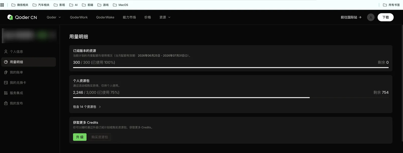 Qoder CN 用量明细