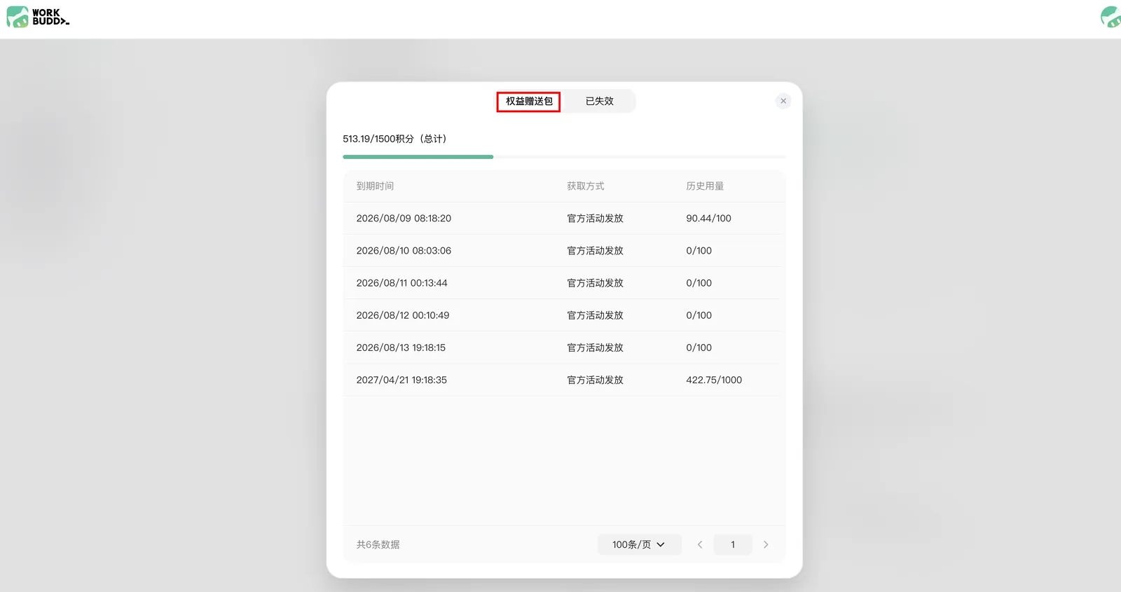 WorkBuddy 权益赠送包当前积分