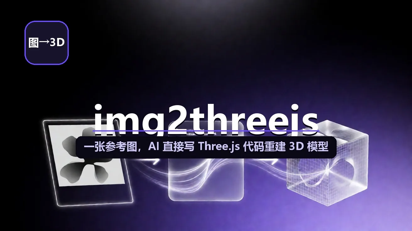 img2threejs：一张参考图，AI 直接写 Three.js 代码重建 3D 模型（8 阶段质量门流水线） 封面