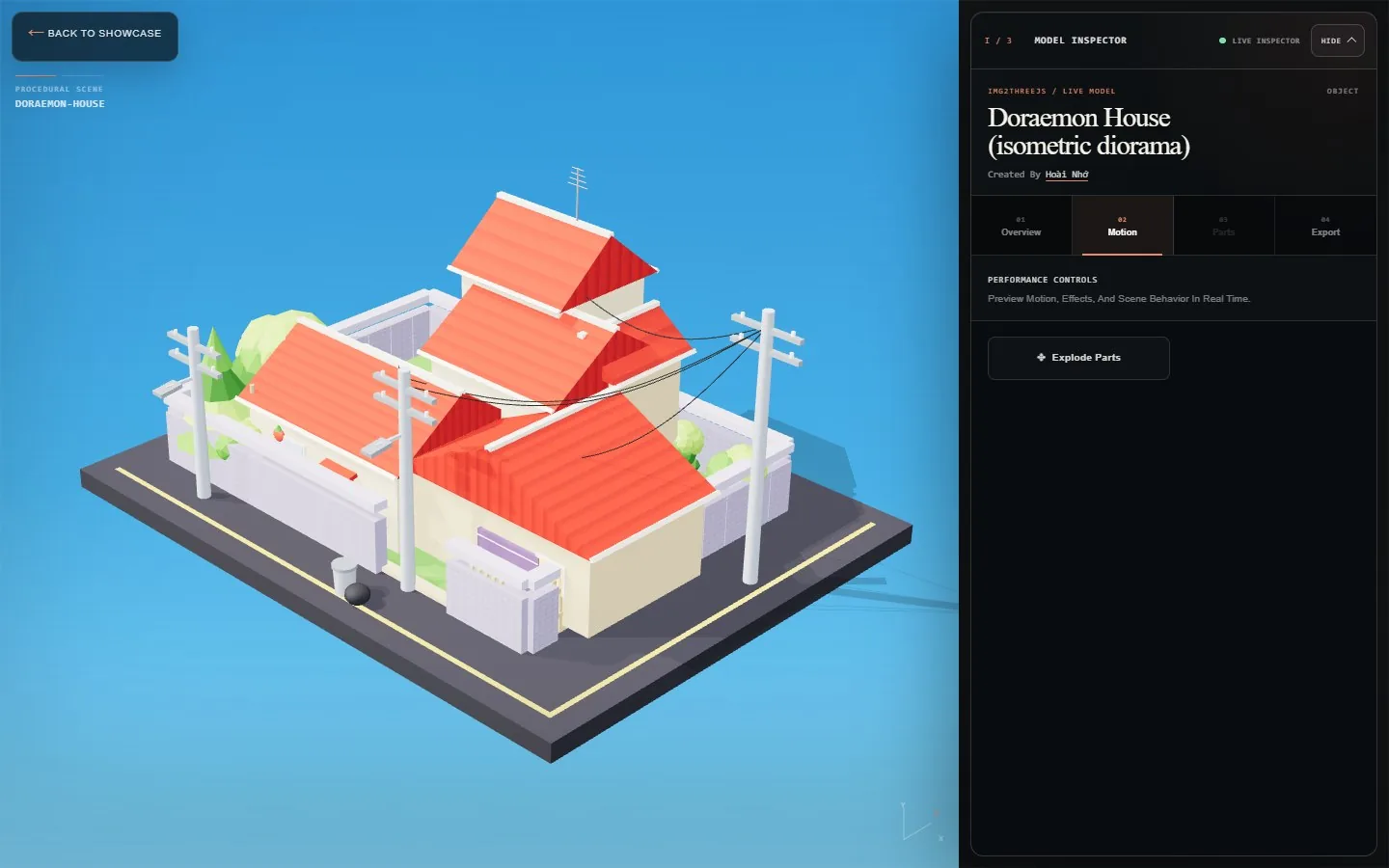 官方 demo「Doraemon House」（demo id: doraemon-house）· 等距立体房子
