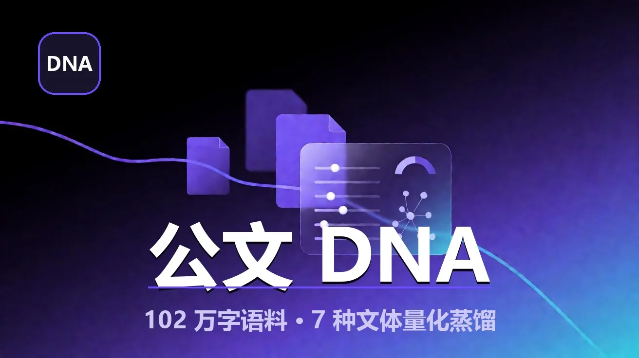 公文 DNA：102 万字语料把公文风格变成可测量数据，Agent 一键复现 7 种文体（1,152 星 · 非商业协议） 封面