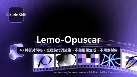 Lemo-Opuscar：Claude Code 让 agent 当「小剧组」，canvas/WebGL 逐帧纯代码拍短片（43→98 种风格，不靠视频生成）