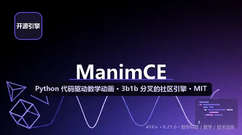 ManimCE 企业级项目速览：41K★ 社区引擎，0.21.0 真跑才踩得到的 4 个破坏性坑